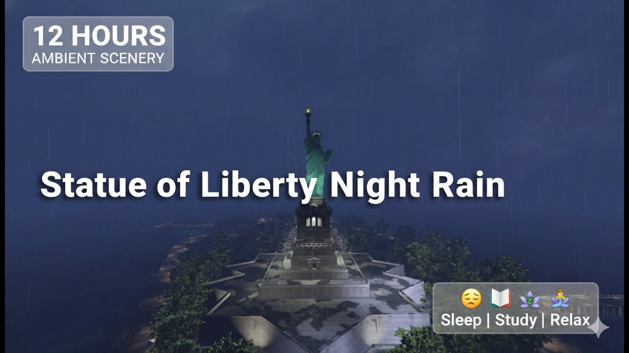 Statue of Liberty Thunderstorm Ambience | 12 Hours NYC Rain & Storm — cozy ambience video thumbnail