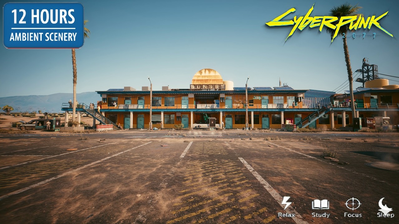 Sunset Motel Badlands | Cozy Study & Relax | 4K 60FPS (Cyberpunk 2077) — cozy ambience video thumbnail