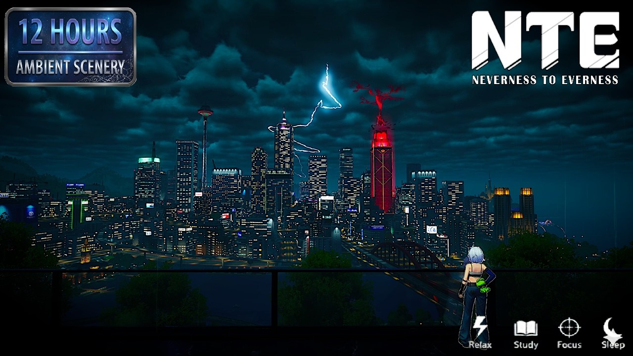 Zero's Neon Rainy Skyline | Cozy Study Noise | 4K 60FPS (Neverness to Everest) — cozy ambience video thumbnail